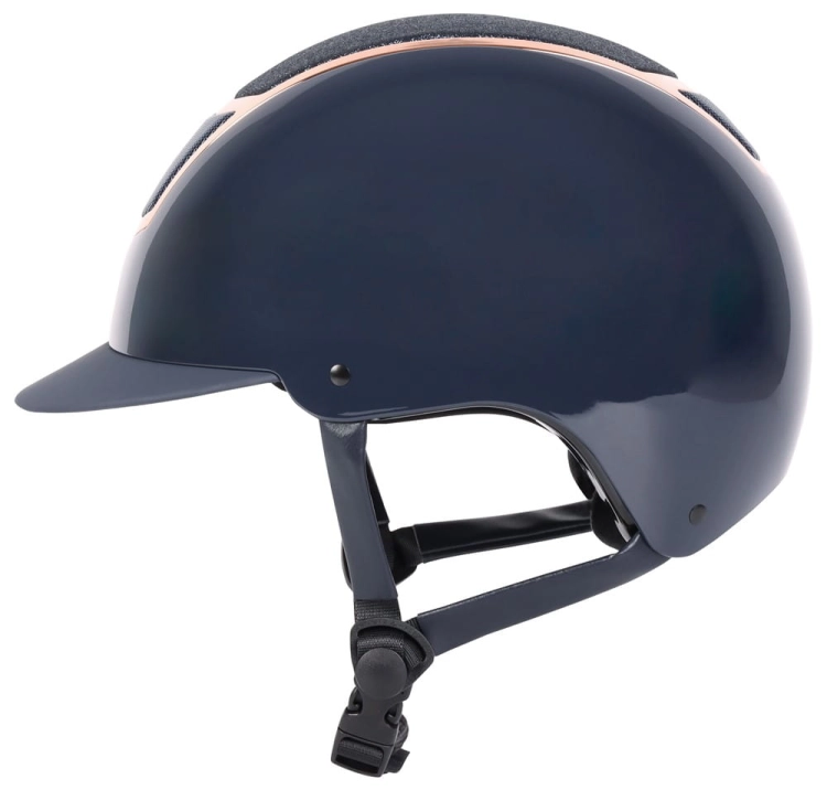 Kask jeździecki Harry's Horse Matternhorn w kolorze navy/rosegold widoczny z boku