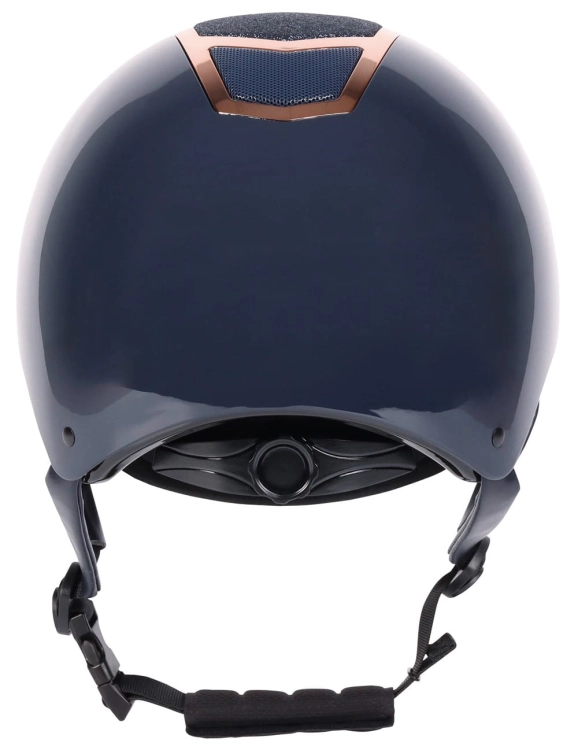 Kask jeździecki z regulacją Harry's Horse Matternhorn w kolorze navy/rosegold widoczny z tyłu