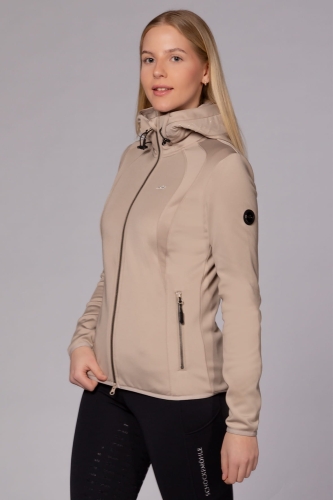 Bluza jeździecka damska Schockemohle Sonia w kolorze cardamon widoczna z przodu, zaprezentowana przez modelkę