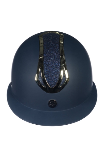 Kask jeździecki HKM Illusion w kolorze granatowym z elementami złotymi widoczny z przodu
