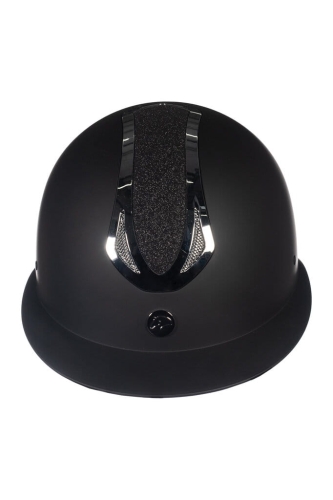 Kask jeździecki HKM Illusion w kolorze czarnym z elementami srebrnymi widoczny z przodu