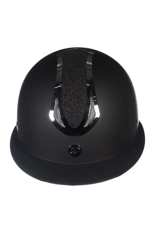 Kask jeździecki HKM Illusion w kolorze czarnym z elementami srebrnymi widoczny z przodu