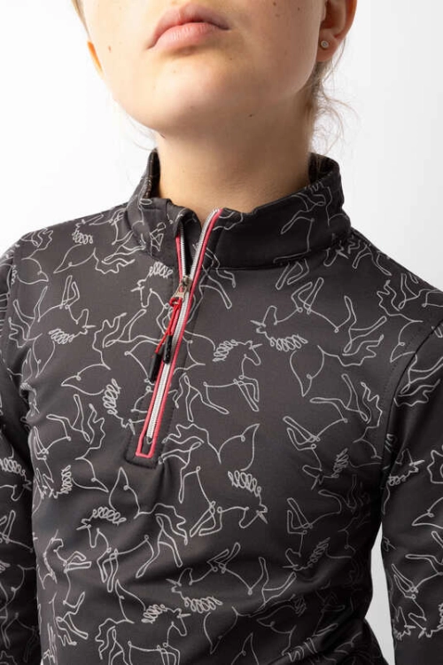 Koszulka jeździecka ze stójką termiczna Horze Pegasus w kolorze caviar black