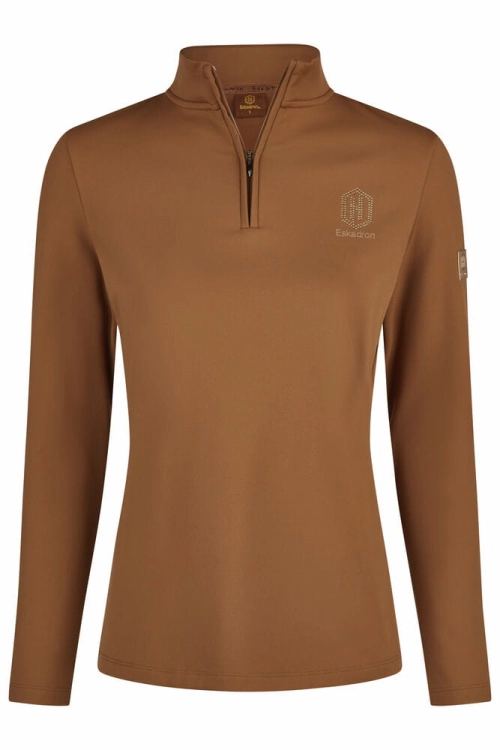 Koszulka jeździecka z kryształkami Eskadron Half-Zip w kolorze almond widoczna z przodu
