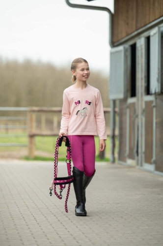 Bluzka jeździecka z długim rękawem dla dziewczynki w kolorze magenta HKM Junior Polly