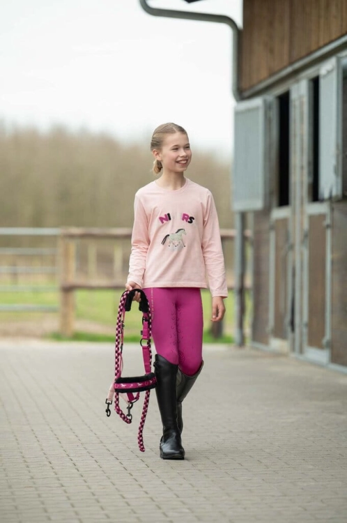 Bluzka jeździecka z długim rękawem dla dziewczynki w kolorze magenta HKM Junior Polly