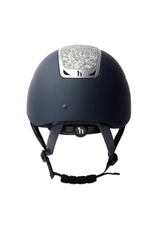 Kask jeździecki z szerokim daszkiem Horze Arix II Crystal w kolorze granatowym i srebrnym
