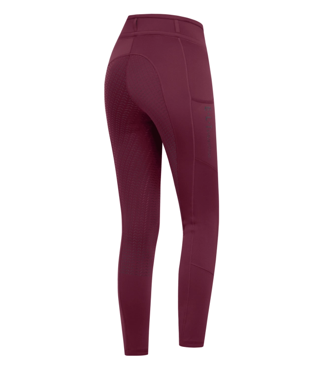 Legginsy do jazdy konnej ELT Ella Glam w kolorze velvet red widoczne z tyłu