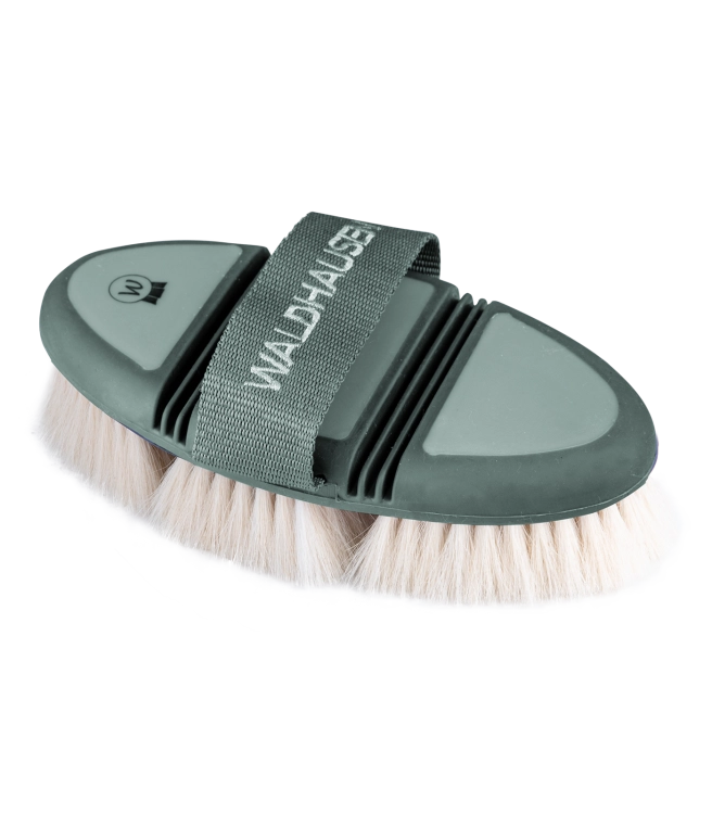 Szczotka dla konia z naturalnym włosiem Waldhausen Flex Finishing w kolorze zielonym