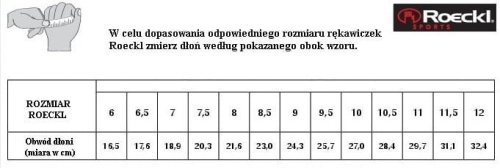 Rękawiczki jeździeckie Roeckl Grip - tabela rozmiarów