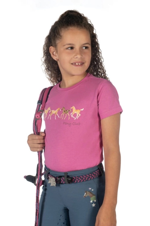 Koszulka dziecięca ze źrebakami  HKM Junior Pony Club w kolorze różowym