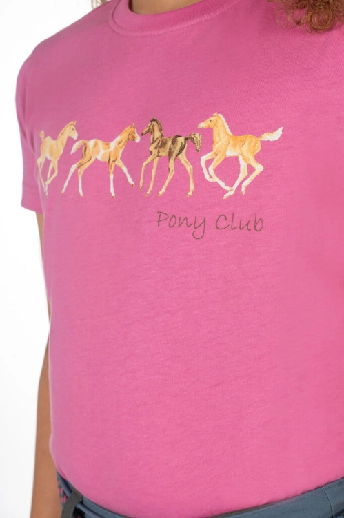 Koszulka dziecięca z końmi HKM Junior Pony Club w kolorze różowym