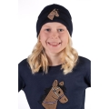 Czapka dziecięca z koniem HKM Junior Mia w kolorze granatowym, zaprezentowana przez modelkę