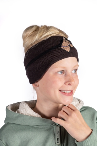 Opaska na głowę dziecięca HKM Junior MIA w kolorze brązowym zaprezentowana przez modelkę
