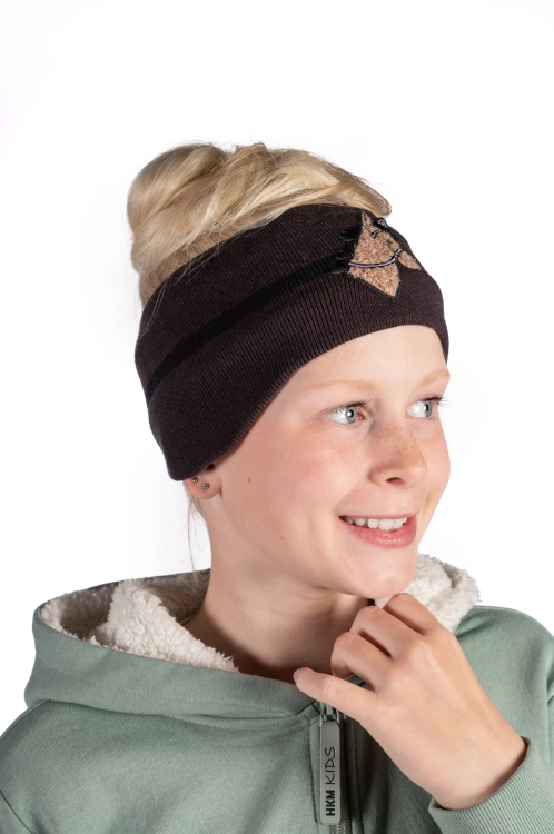 Opaska na głowę dziecięca HKM Junior MIA w kolorze brązowym zaprezentowana przez modelkę