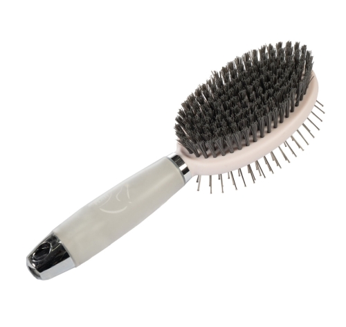 Dwustronna szczotka do grzywy i ogona HKM Duo Gel w kolorze szaro-różowym