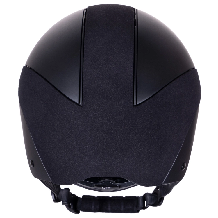Kask jeździecki QHP Austyn w kolorze czarnym widoczny z tyłu