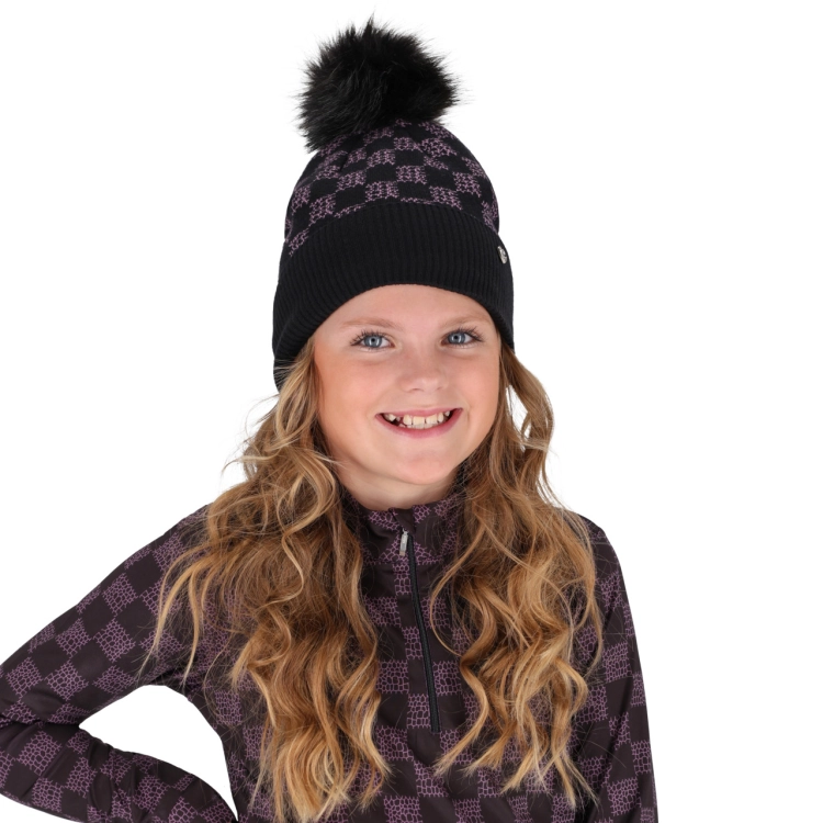 Czapka jeździecka i koszulka treningowa z kolekcji QHP Junior Lize w kolorze czarno-fioletowym