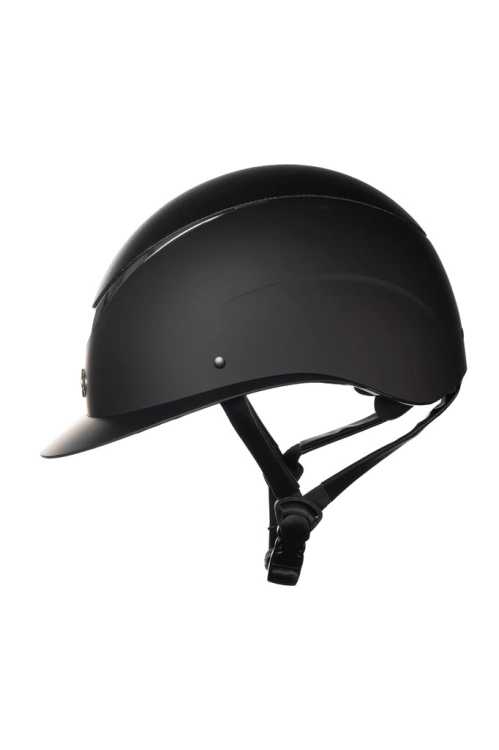 Kask jeździecki HKM Alarion w kolorze czarno-srebrnym widoczny z boku