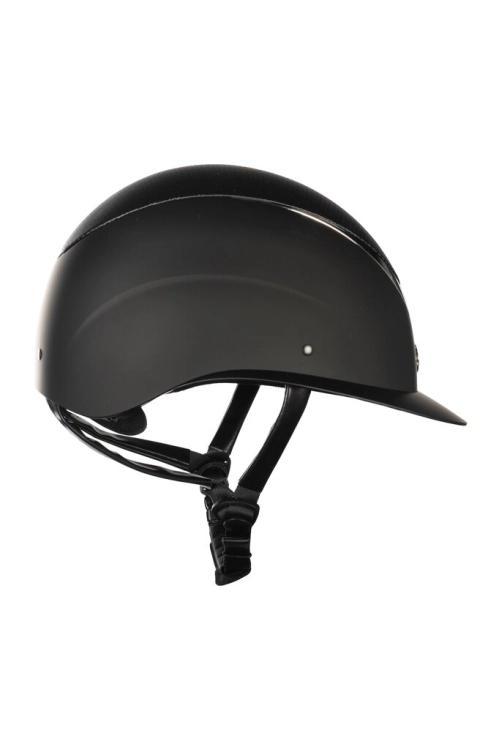 Kask jeździecki HKM Alarion w kolorze czarno-srebrnym widoczny z boku