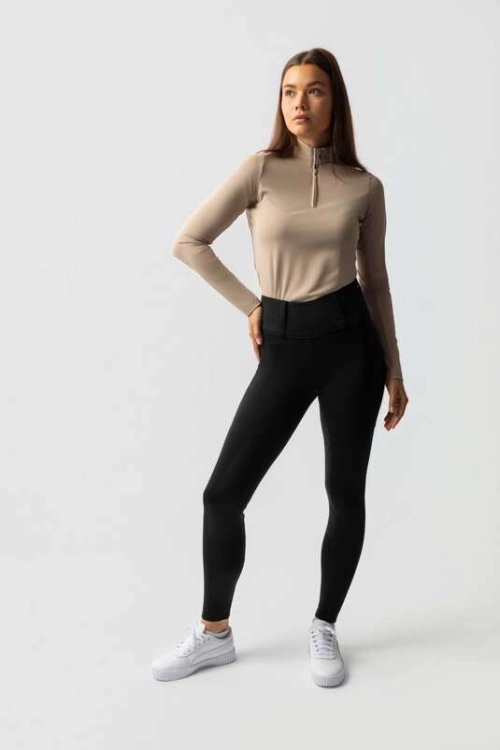 Legginsy jeździeckie zimowe Horze Anya w kolorze czarnym widoczne z przodu