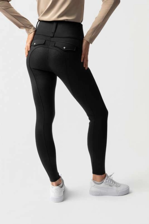 Legginsy jeździeckie zimowe Horze Anya w kolorze czarnym widoczne z tyłu