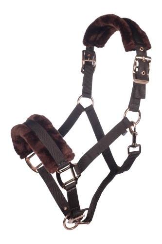 Kantar z futerkiem w kolorze brązowym z okuciami rosegold HKM Glamour