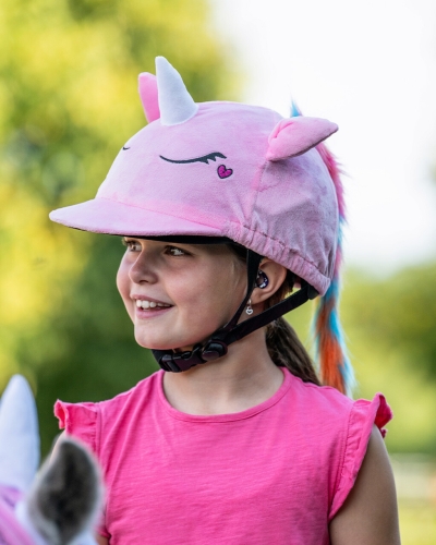 Polarowa czapka na kask QHP Unicorn w kolorze różowym