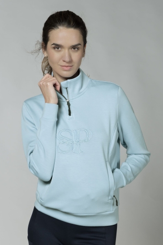 Bluza jeździecka damska Schockemöhle Coletta w kolorze błękitnym zaprezentowana przez modelkę