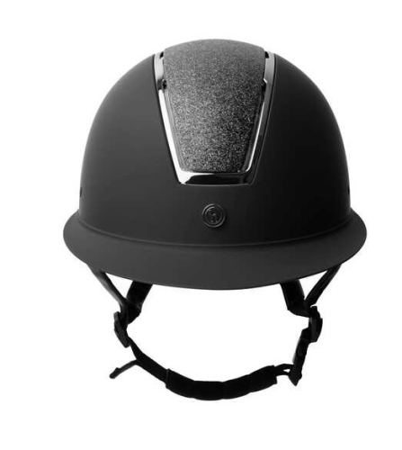 Kask jeździecki Horze Aurora w kolorze czarno - szarym widoczny z przodu