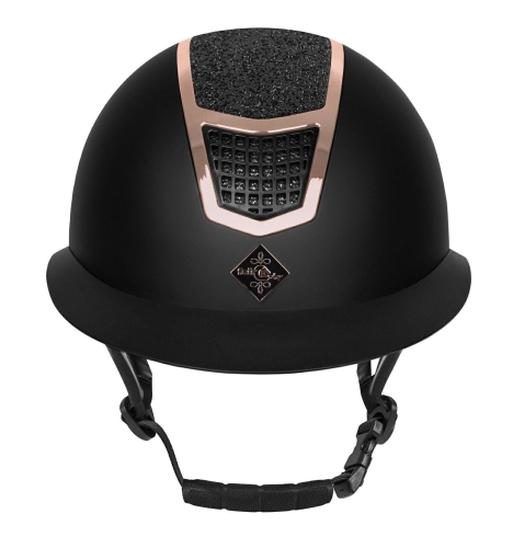 Kask jeździecki z szerokim daszkiem Fair Flay Quantium Eclipse W-V w kolorze black/rosegold widoczny z przodu