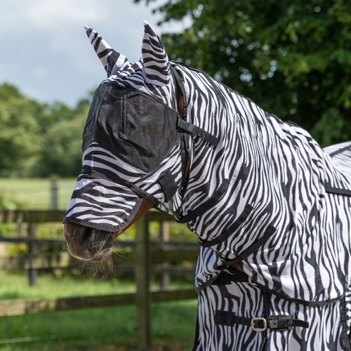 Derka przeciwko owadom z kapturem i klapą na brzuch QHP zebra na koniu