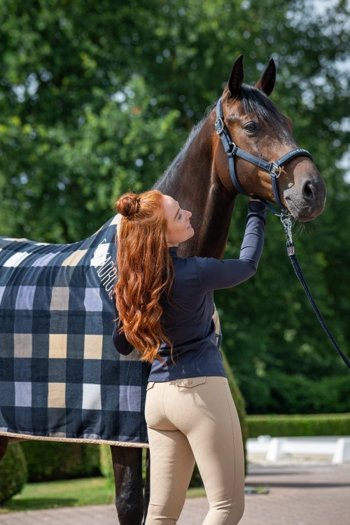 Derka dla konia Eskadron Classic Sports Check w kolorze granatowo-beżowym