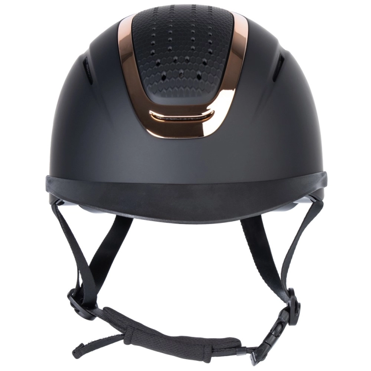 Kask jeździecki z wąskim daszkiem Harry's Horse Mont Denali II w kolorze czarnym z elementami rosegold