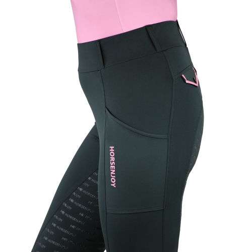 Legginsy jeździeckie dziewczęce na lato Horsenjoy Born To Ride w kolorze czarno-różowym