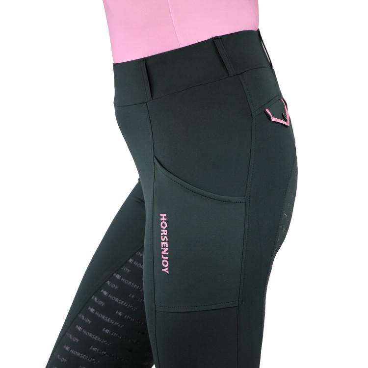 Legginsy jeździeckie dziewczęce na lato Horsenjoy Born To Ride w kolorze czarno-różowym