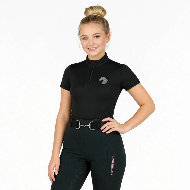 Bluzka jeździecka dziecięca Horsenjoy Junior Born To Ride w kolorze czarnym