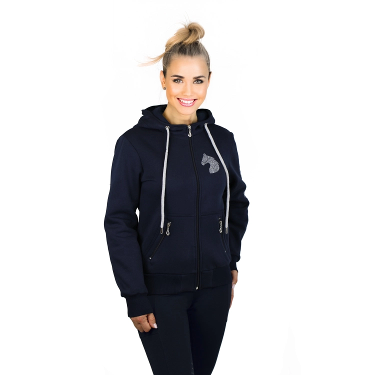Bluza jeździecka damska Horsenjoy Born To Ride zipper w kolorze granatowym