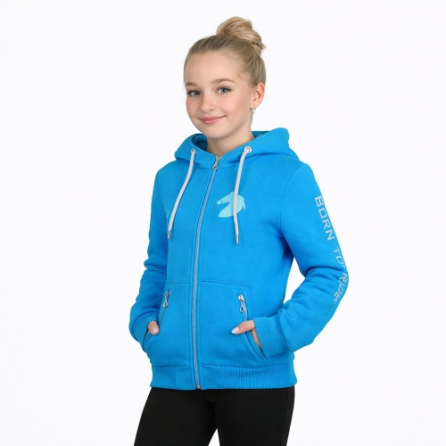 Bluza jeździecka dziecięca Horsenjoy Junior Born To Ride zipper w kolorze turkusowym
