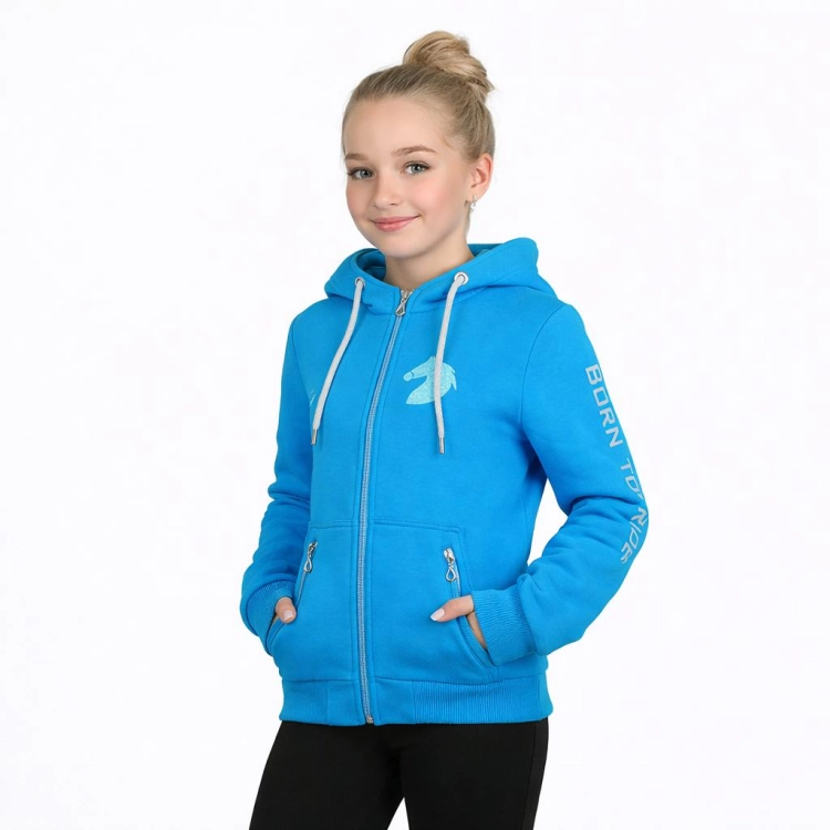 Bluza jeździecka dziecięca Horsenjoy Junior Born To Ride zipper w kolorze turkusowym