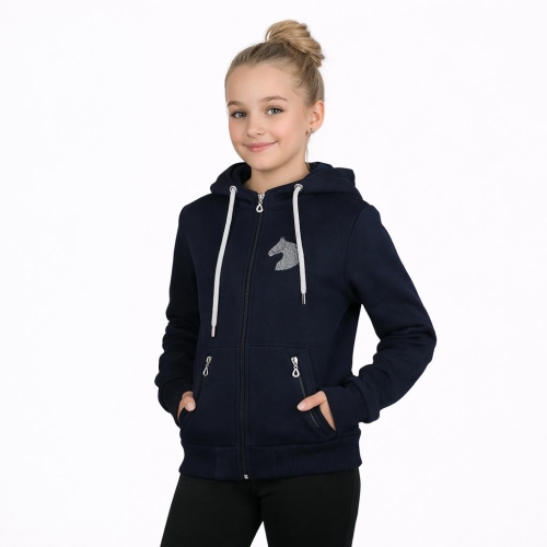 Bluza jeździecka dziecięca Horsenjoy Junior Born To Ride zipper w kolorze granatowym