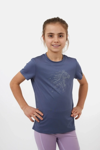 T-shirt dziecięcy jeździecki Horze Junior Wilda w kolorze szarym