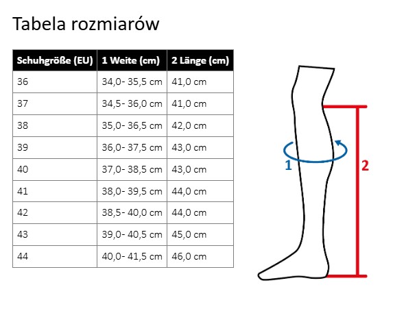 Oficerki jeździeckie lakierowane HKM Amalfi Lack - tabela rozmiarów