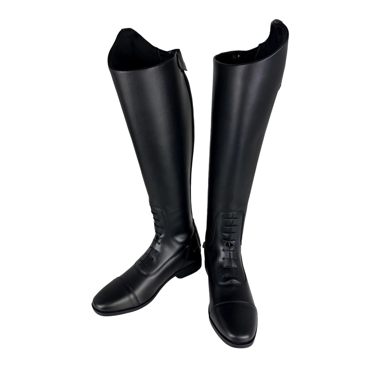 Buty jeździeckie z szeroką cholewką York Arya w kolorze czarnym widoczne z przodu