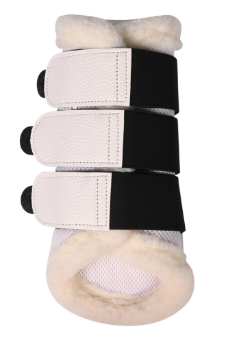 Ochraniacze dla konia z futerkiem HKM Comfort Premium Mesh Fur w kolorze białym
