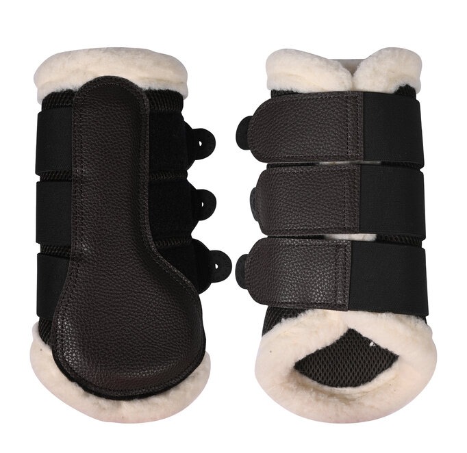 Ochraniacze dla konia z futerkiem HKM Comfort Premium Mesh Fur w kolorze brązowym