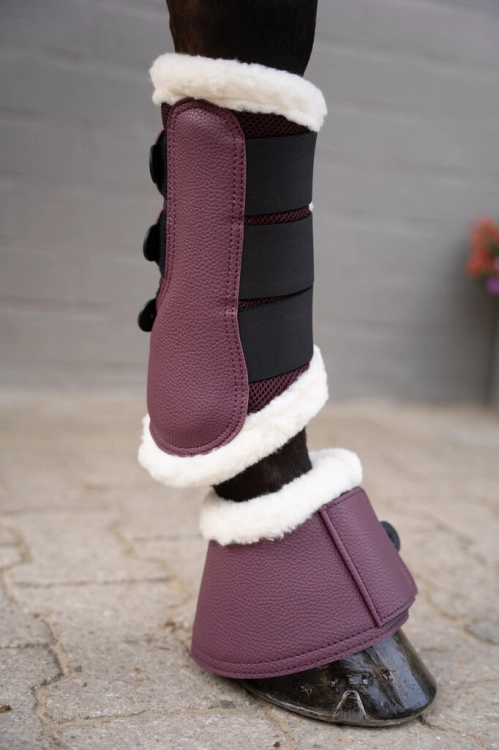 Ochraniacze dla konia HKM Comfort Premium Mesh Fur w kolorze bordowym