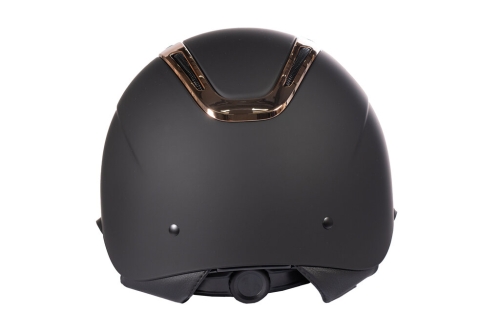 Kask jeździecki z szerokim daszkiem HKM Kaida w kolorze czarnym z akcentami rosegold