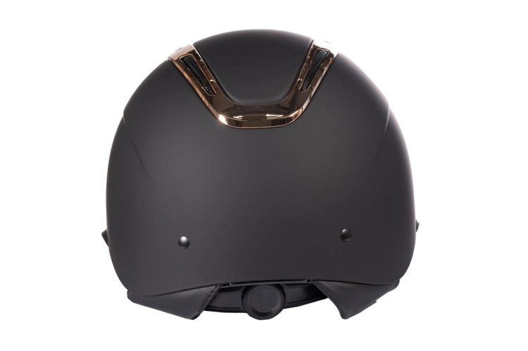 Kask jeździecki z szerokim daszkiem HKM Kaida w kolorze czarnym z akcentami rosegold