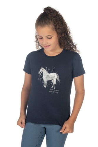 Bluzka z koniem dla dziecka HKM Junior Sparkle w kolorze granatowym